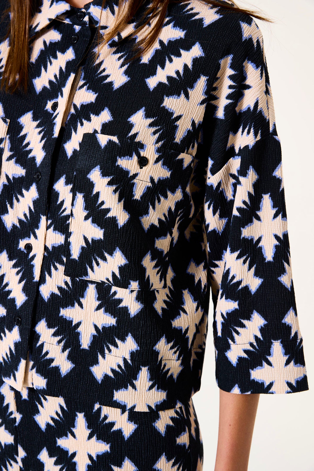 Garcia Black/Navy Printed Oversized Cropped Blouse