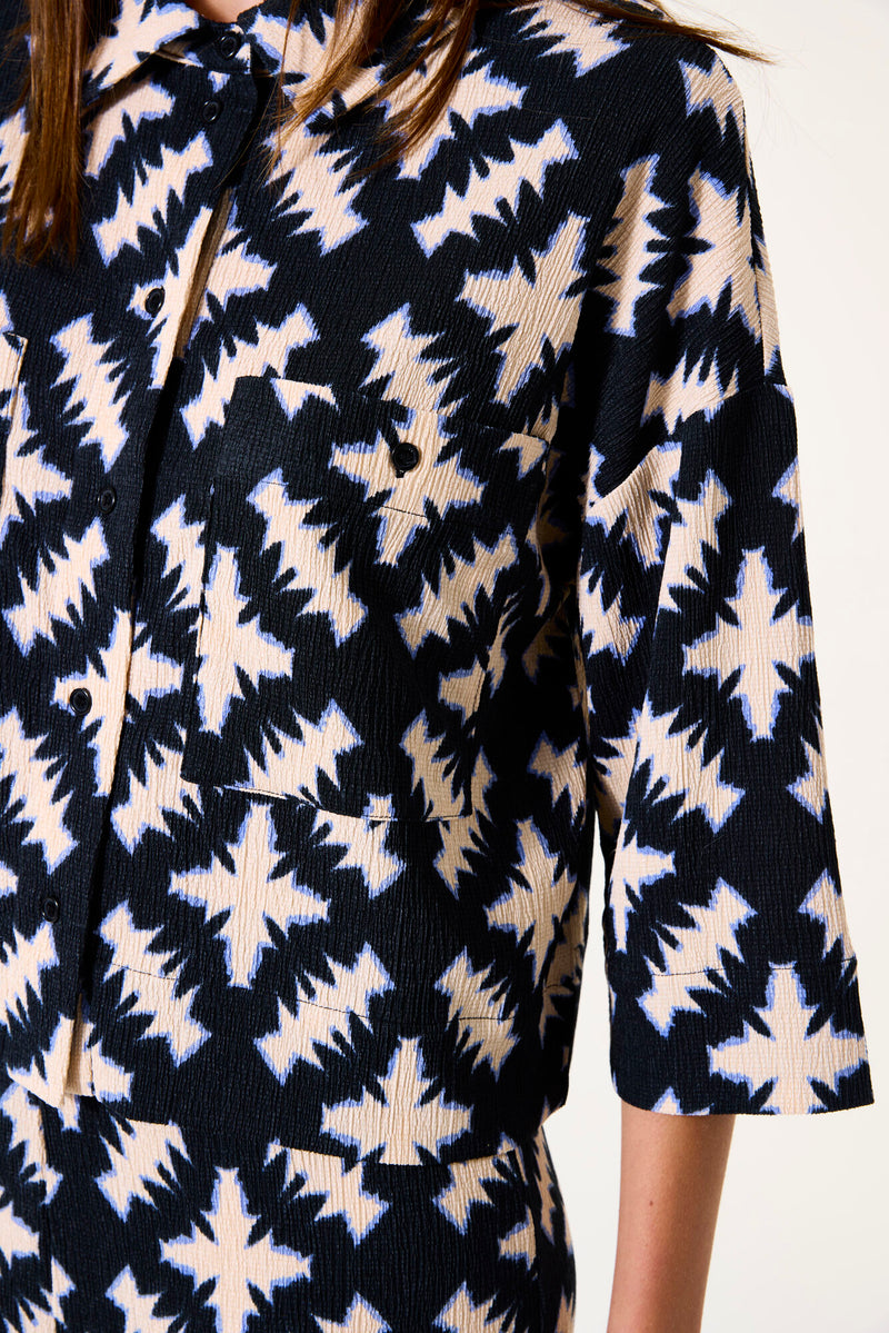 Garcia Black/Navy Printed Oversized Cropped Blouse
