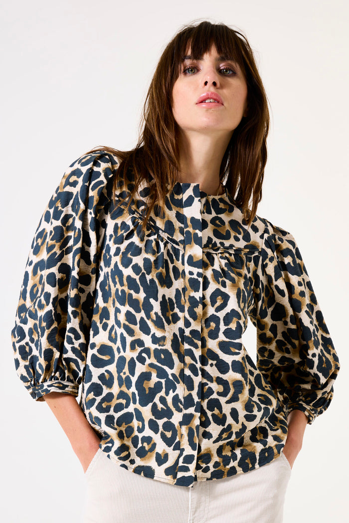 Garcia Almond Beige Leopard Blouse, H50030