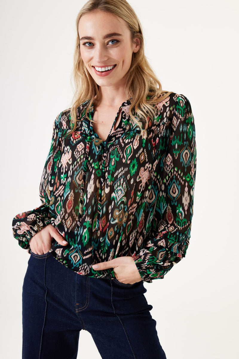 Garcia Black Abstract Printed Oversized Chiffon Blouse, L30032