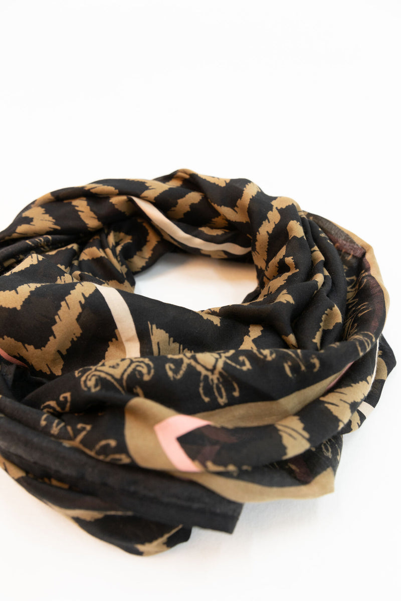Garcia Black/Golden Brown Abstract Printed Scarf, I30130