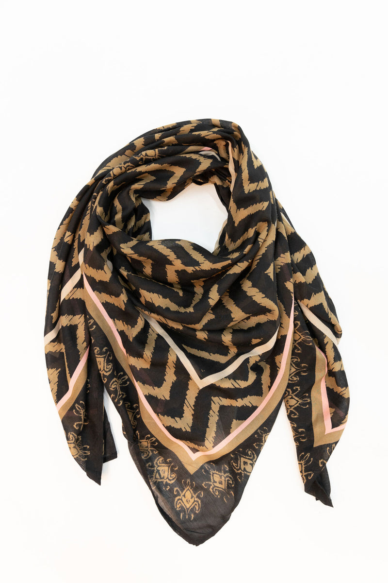 Garcia Black/Golden Brown Abstract Printed Scarf, I30130