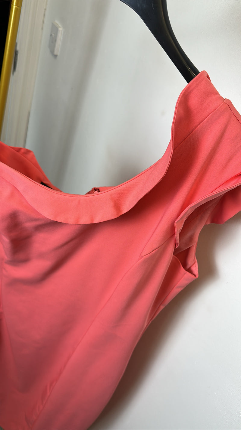 Access Fashion Papaya One Shoulder Midi Dress with Frill Detail, 18-3005