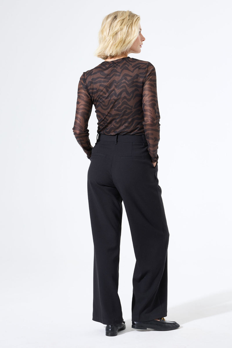 Garcia Chocolate Brown/Black Abstract Print Long Sleeve Mesh Top