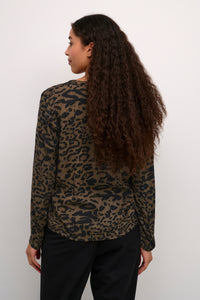 Kaffe Kaditte Major Brown/Black Leopard Print V-Neck Blouse, 10507919