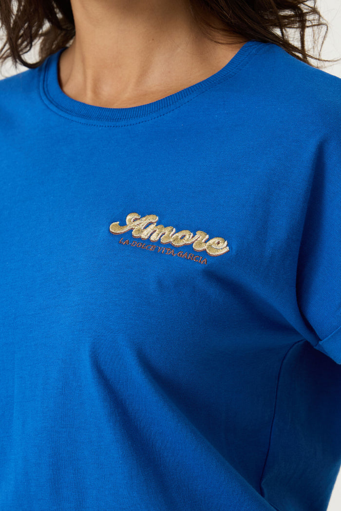 Garcia Summer Cobalt 'Amore' Logo T-Shirt, O260001