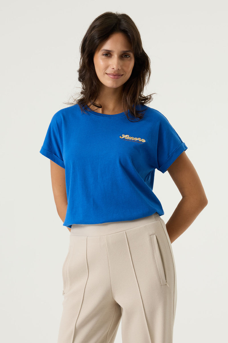 Garcia Summer Cobalt 'Amore' Logo T-Shirt, O260001