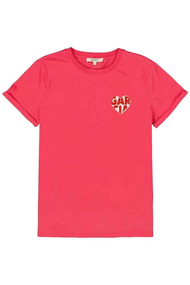 Garcia Lush Pink Embellished Heart T-Shirt, O40003