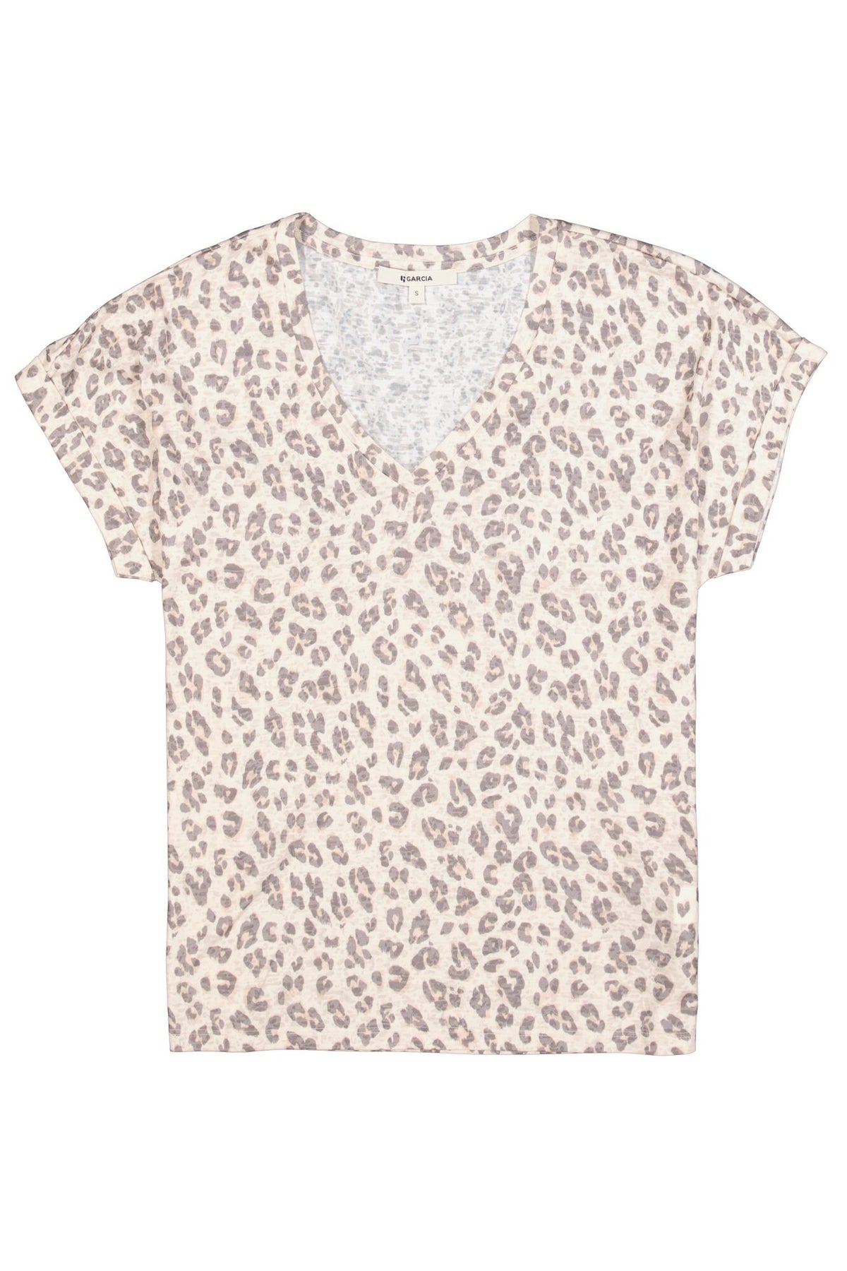 Garcia Beige Leopard Ultimate V-Neck T-Shirt, P260202