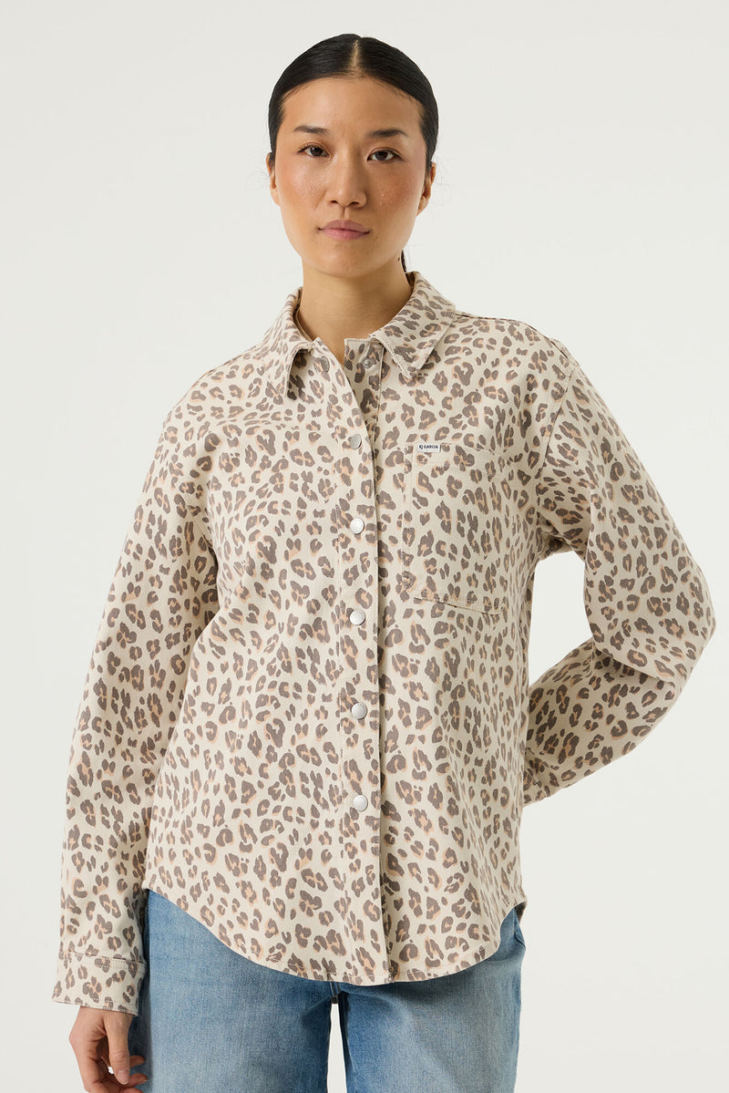 Garcia Beige Leopard Print Longline Shirt Jacket, P260293