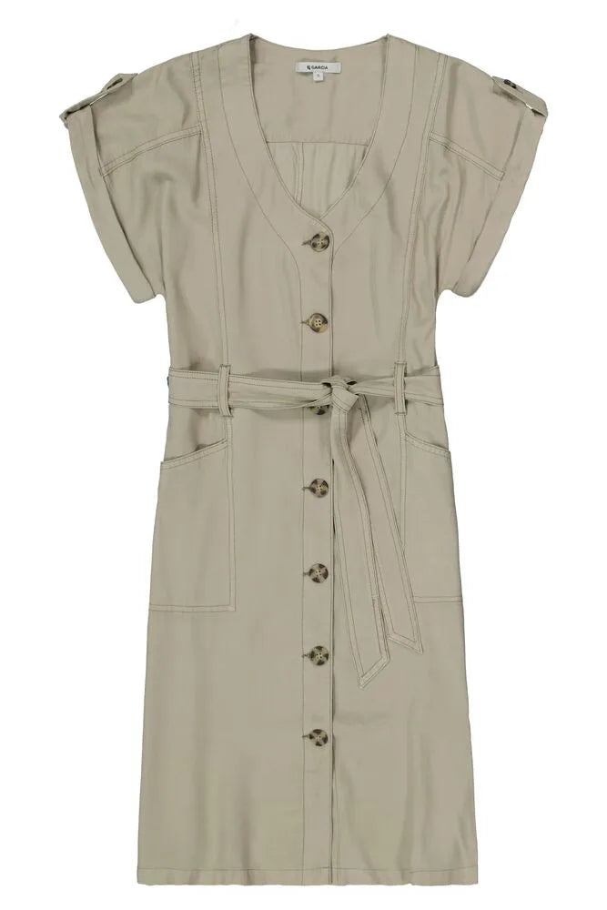 Garcia Seagrass Khaki Utility Button Dress, Q40088