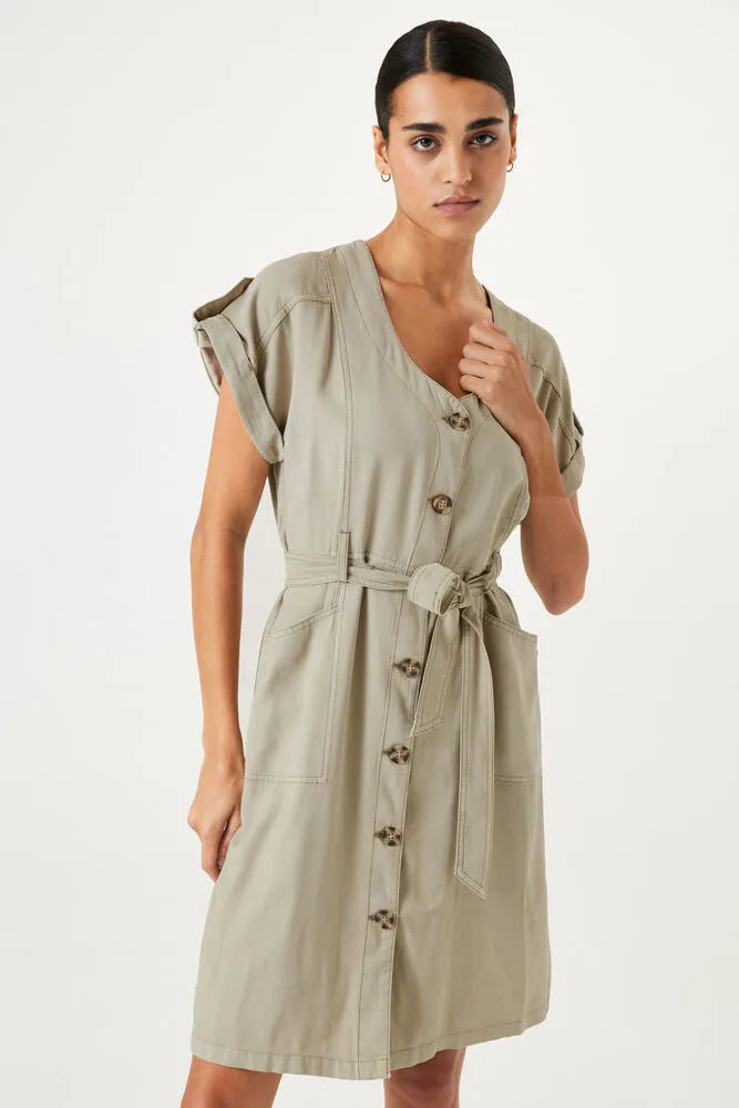 Garcia Seagrass Khaki Utility Button Dress, Q40088