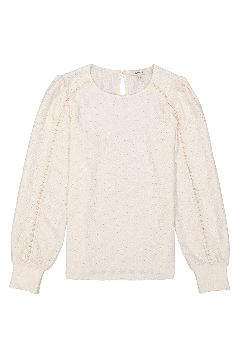 Garcia Cream Broderie Anglaise Supersoft Jersey Blouse, T40210