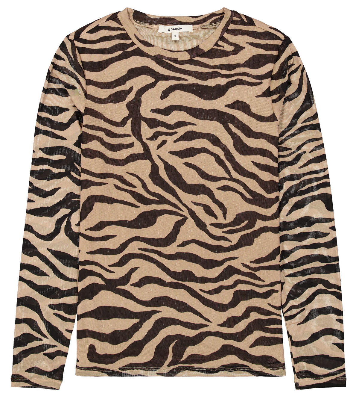 Garcia Black/Stone Taupe Zebra Print Mesh Long Sleeve Top, U260011