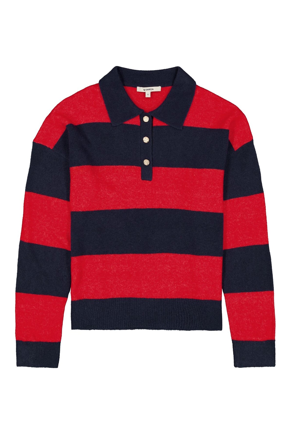 Garcia Sapphire Mist/Red Knitted Striped Polo Sweater, U260042