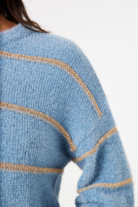 Garcia Faded Denim Chenille Striped Relaxed Fit Knit, U40244