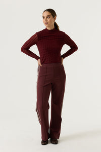 Garcia Rosewood Burgundy Velvet Polka Dot Long Sleeve Mesh Top
