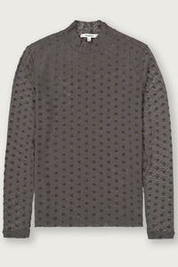 Garcia Graphite Mist Velvet Polka Dot Long Sleeve Mesh Top, V260213