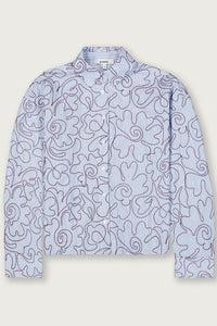Garcia Blue Stripe Oversized Shirt with Burgundy Embroidery