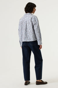 Garcia Blue Stripe Oversized Shirt with Burgundy Embroidery, V260235