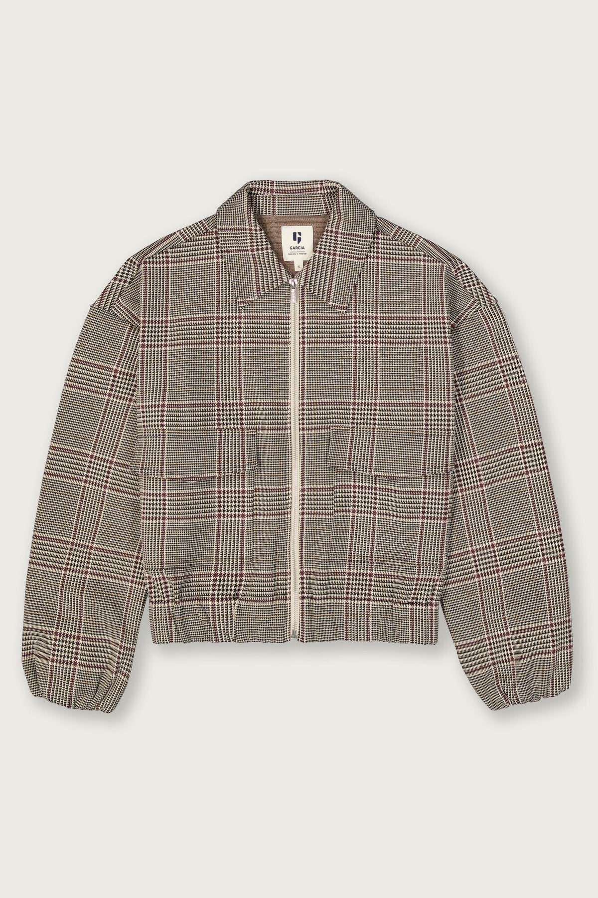 Garcia Burgundy Check Bomber Jacket
