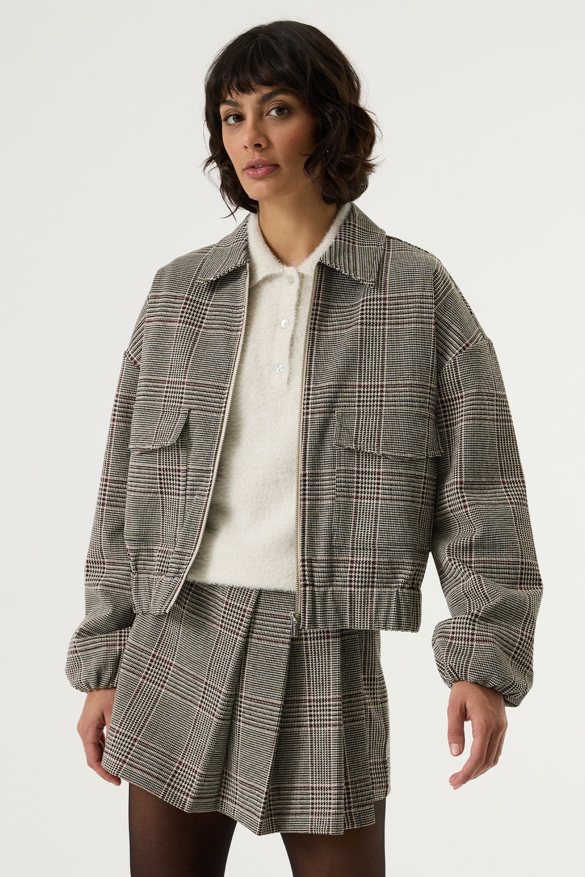 Garcia Burgundy Check Bomber Jacket