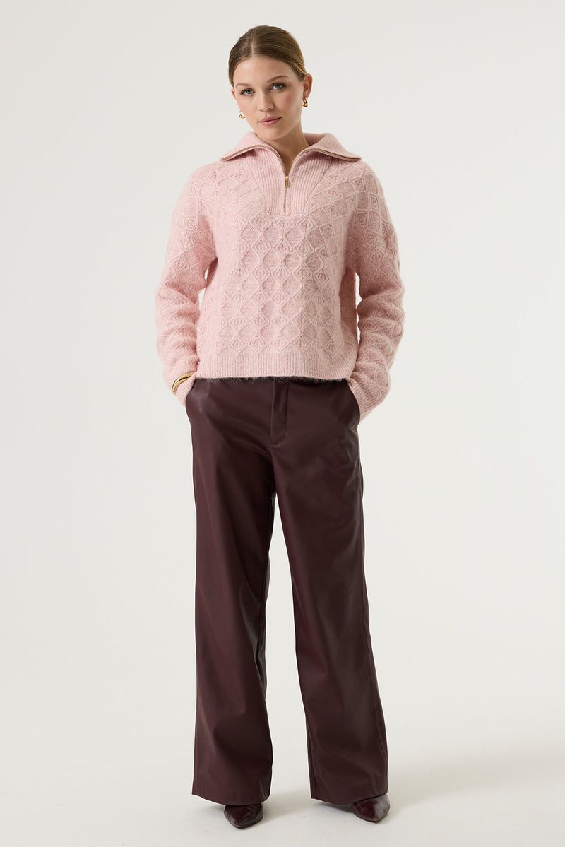 Garcia Rosewood Burgundy Faux Leather Wide Leg Trousers, V260313