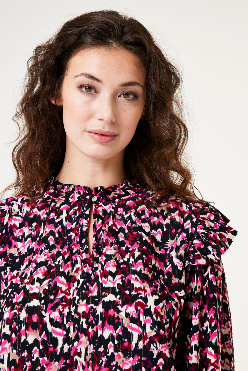 Garcia Cabernet Printed Key Hole Neck Blouse, V40230