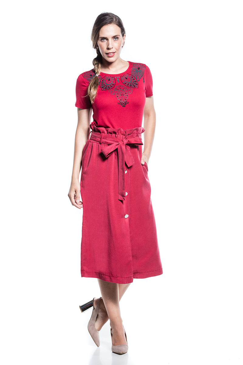Cotton Brothers High Waisted Ruched Skirt, Deep Red, 09S192301 freeshipping - Ruby 67 Boutique