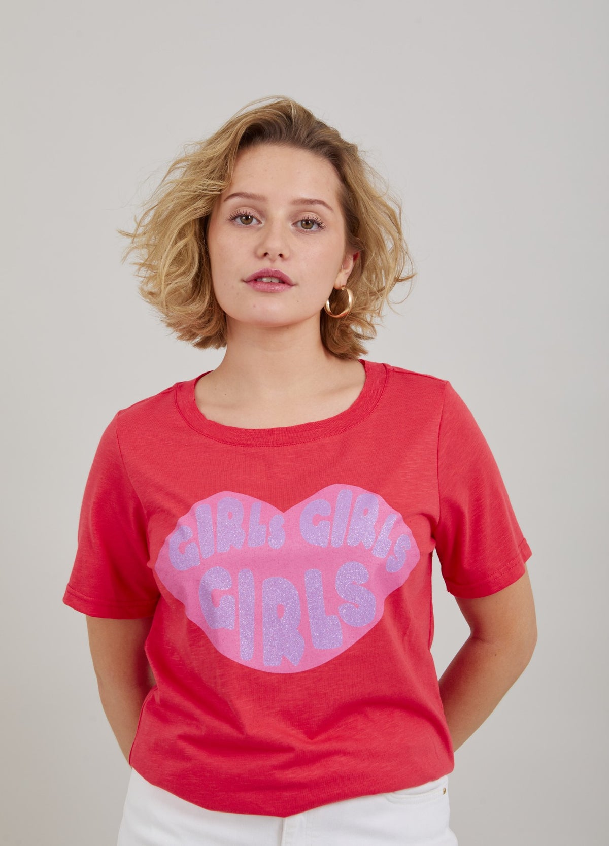 Coster Copenhagen Coral Pink Lips Print T-Shirt, 232-1250