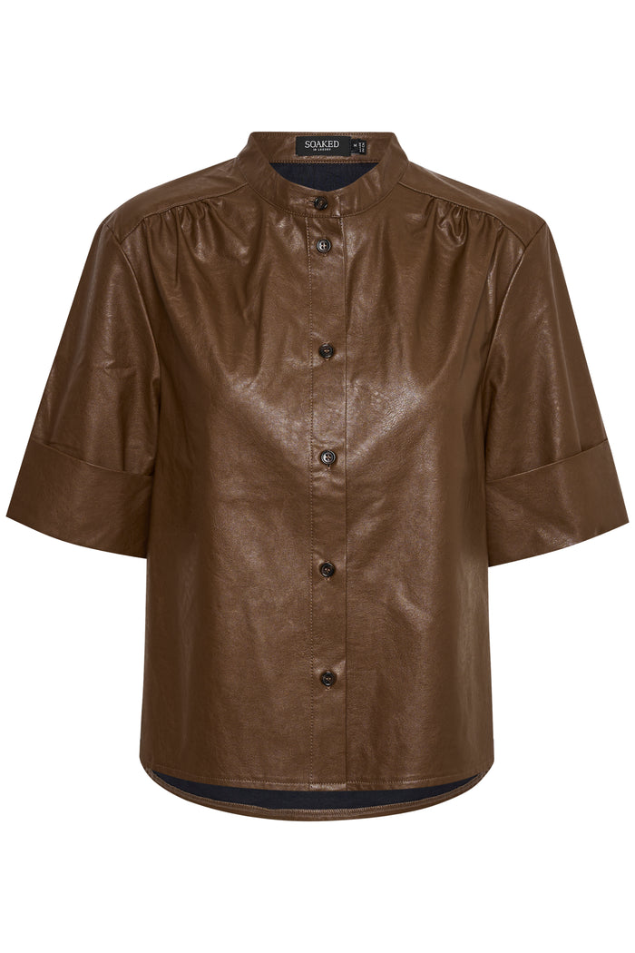 Soaked in Luxury Pia Desert Palm Faux Leather Shirt, 30406162
