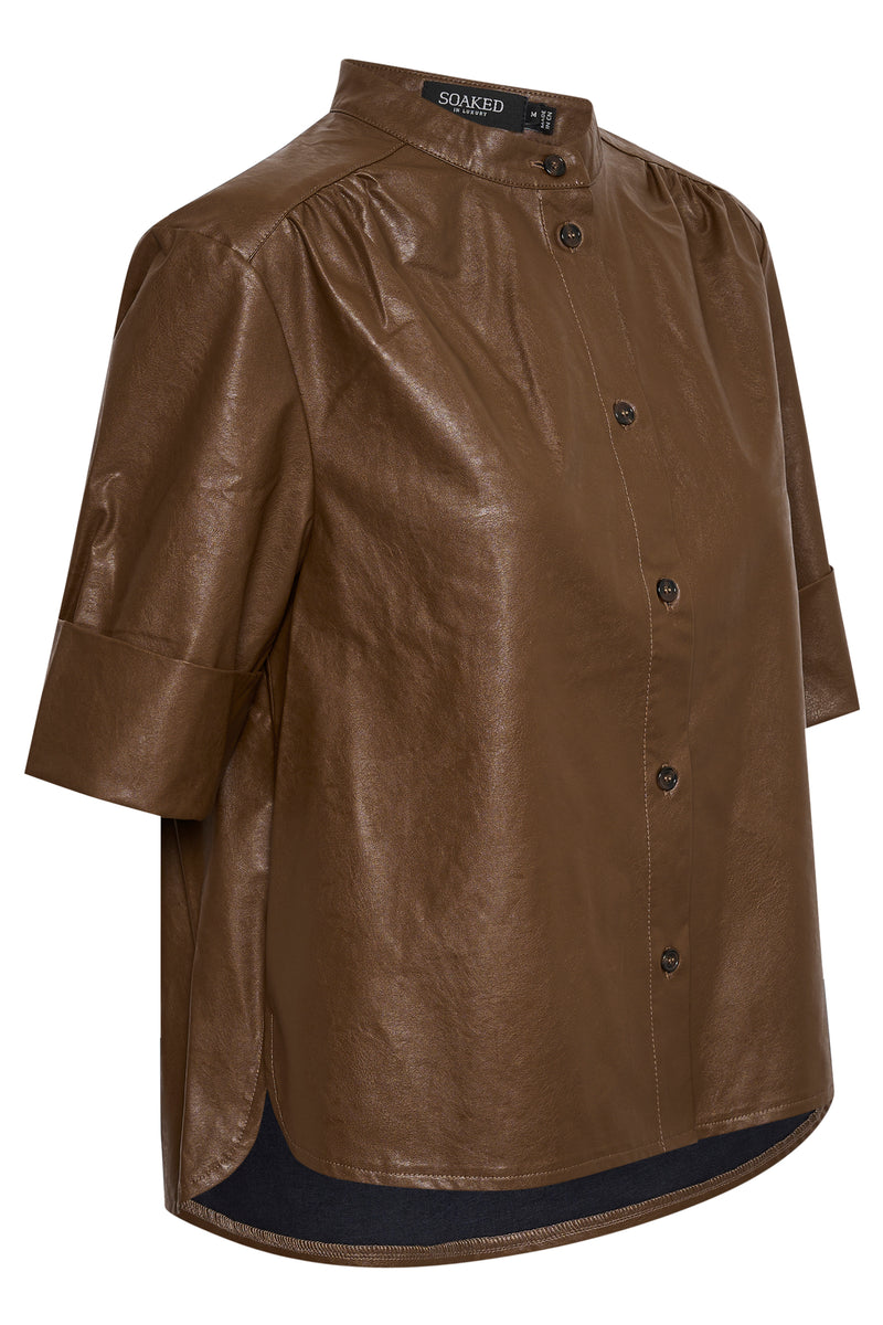 Soaked in Luxury Pia Desert Palm Faux Leather Shirt, 30406162