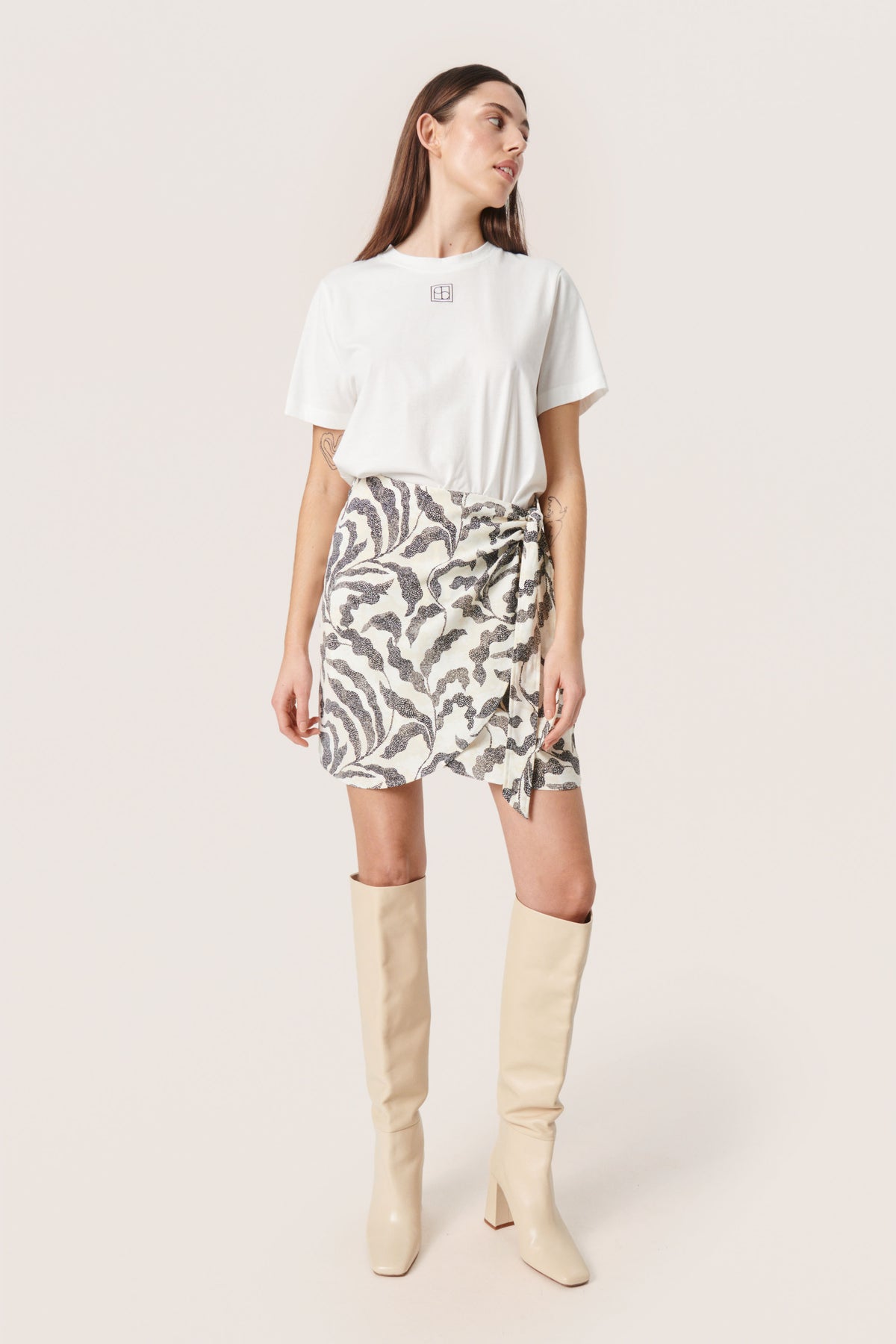 Soaked in Luxury Shirley Sandshell Dot Leaves Printed Wrap Skirt, 30406721