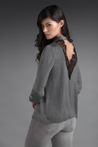 Metal Grey Lace Back Blouse freeshipping - Ruby 67 Boutique