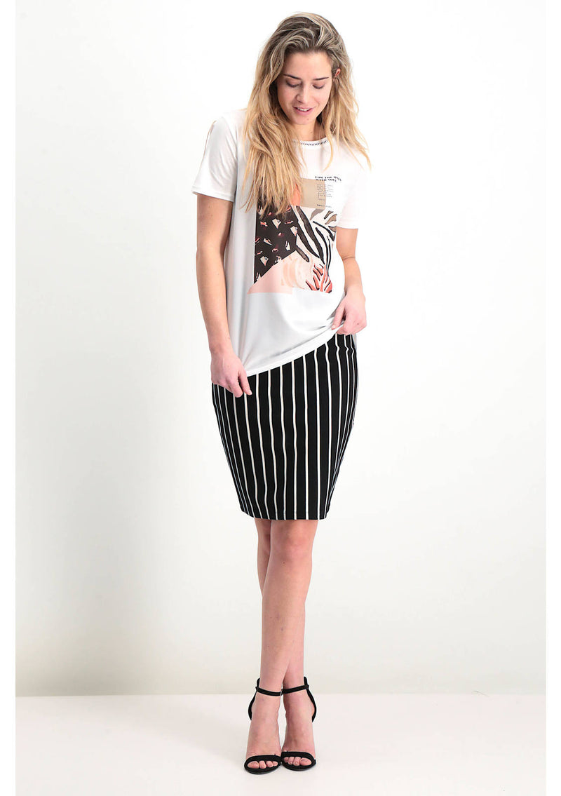 Garcia Black Striped Pencil Skirt, P80327 freeshipping - Ruby 67 Boutique