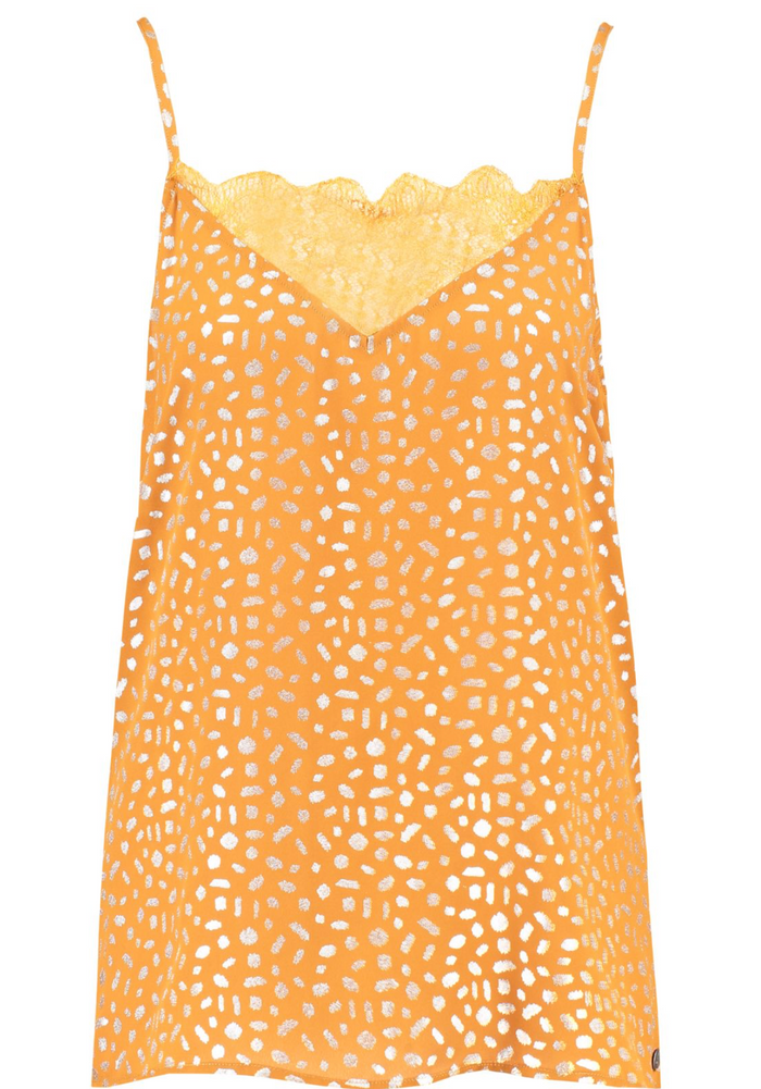 Garcia Orange Cami Top with Silver Dot Print and Lace, C90001 freeshipping - Ruby 67 Boutique