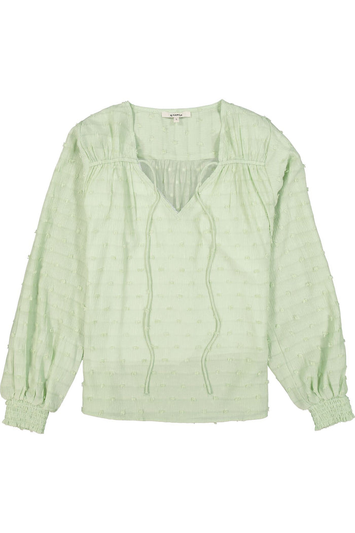 Garcia Smoke Green V-Neck Spot Tie Neck Blouse, B30231
