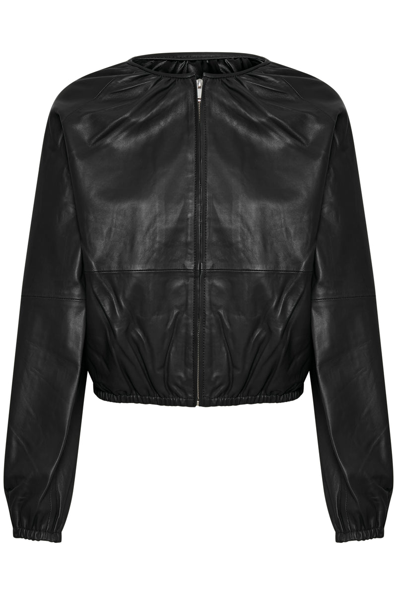 InWear Cadix Black Leather Bomber Jacket freeshipping - Ruby 67 Boutique