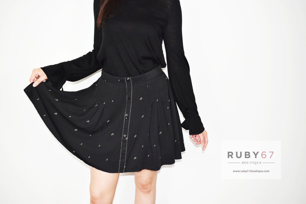 Otto Black Skirt with Musical Note freeshipping - Ruby 67 Boutique